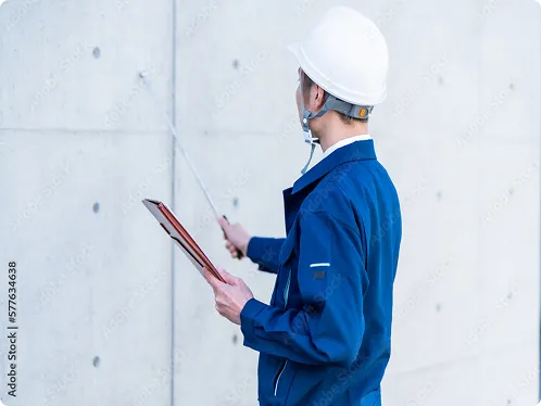 受託試験・振動計測解析サービス概要ページ適用分野建物を点検する様子